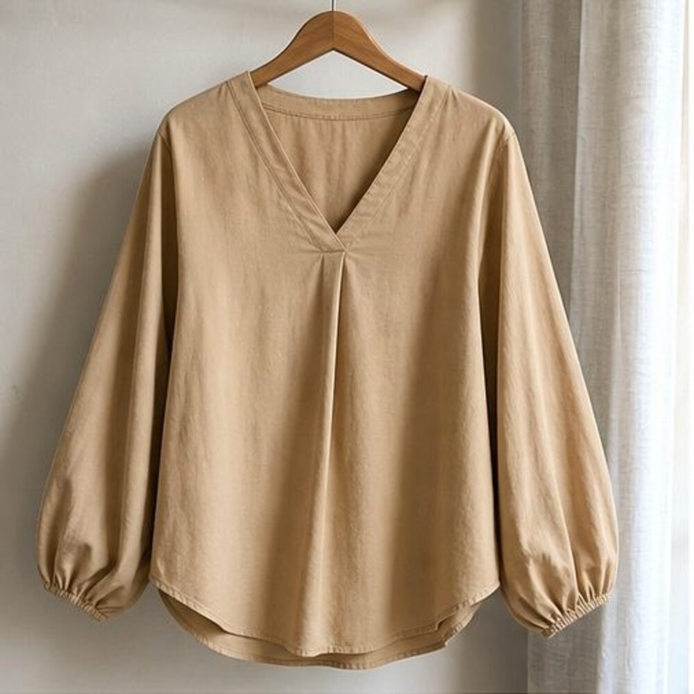 Camel V Neck Top